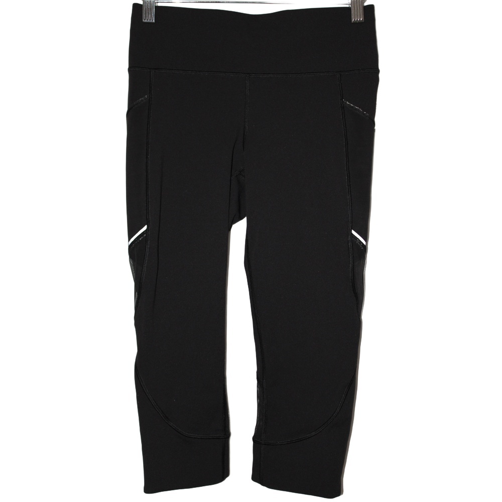 Womens Lululemon Home Stretch Crop 19" Capri Leggings Black Silver Size 6